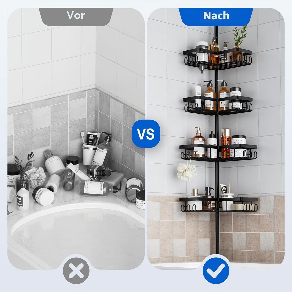 Teleskop Duschregal ohne Bohren – Badablage für die Dusche