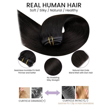 Echthaar Clip-in Extensions Schwarz 50cm - Salon Qualität