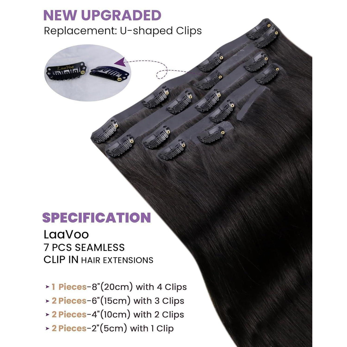 Echthaar Clip-in Extensions Schwarz 55cm – Unsichtbar & Voluminös