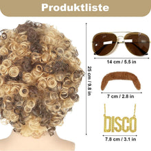70er Jahre Herren Perücke Set mit Bart, Brille & Kette