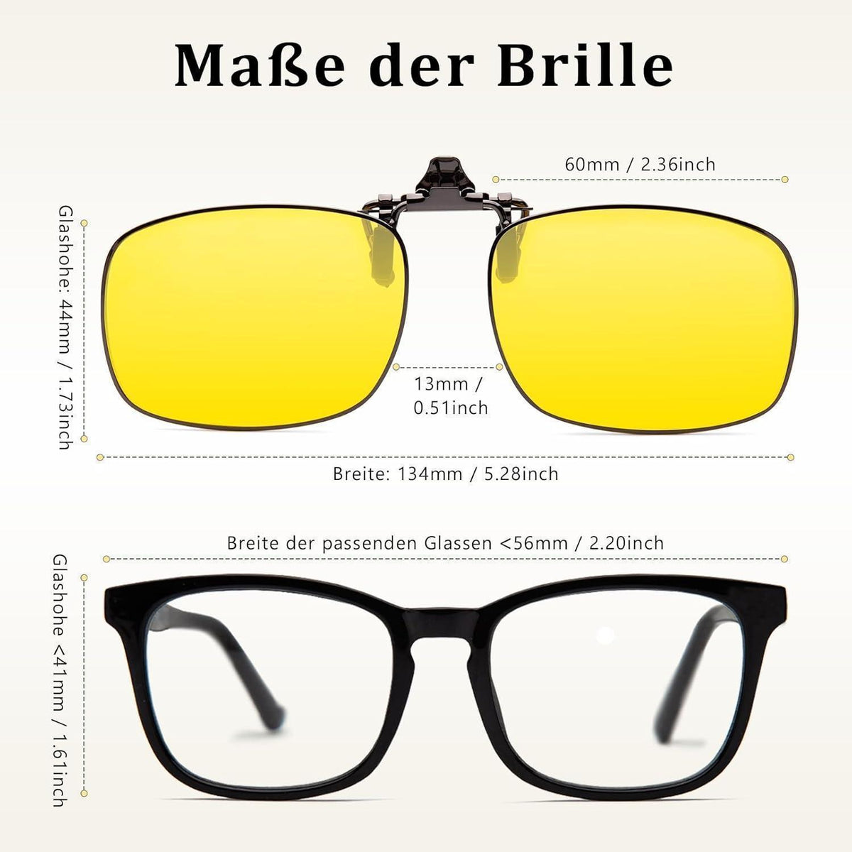 Clip-On Sonnenbrille polarisiert UV400 Nachtfahrbrille Metallrahmen