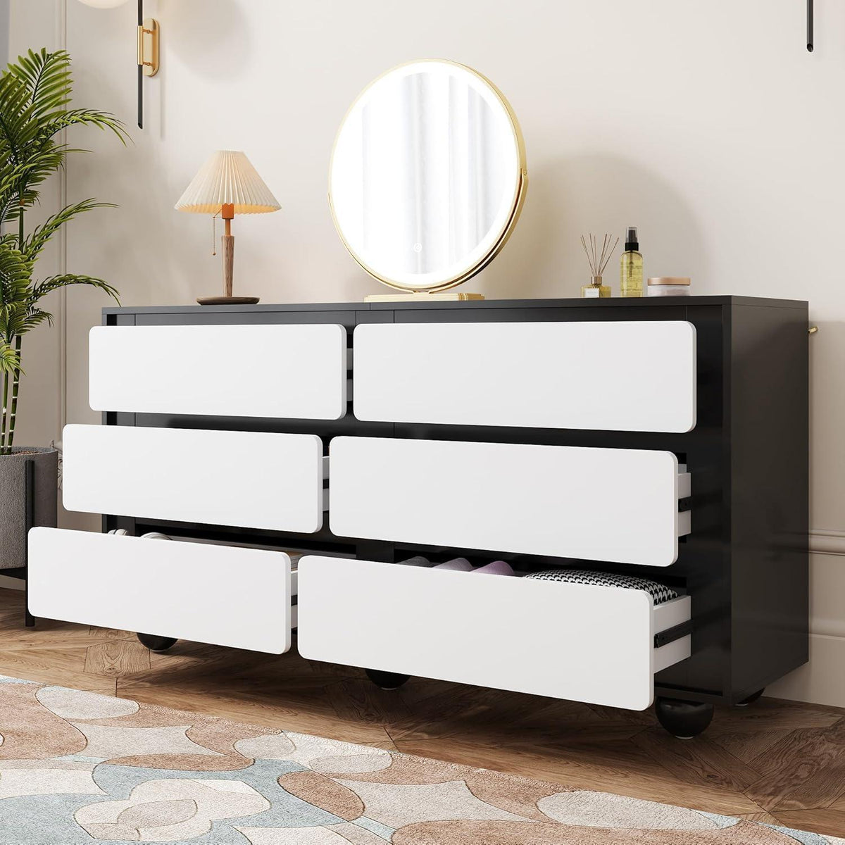 Modernes Sideboard mit 6 Schubladen Schwarz Weiß