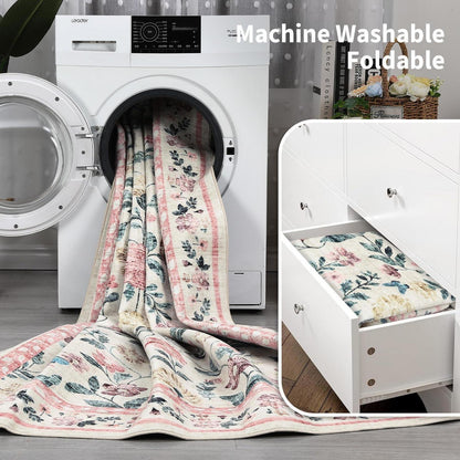 Waschbarer Teppich Rosa 120x170 cm – Rutschfest, Blumenmuster