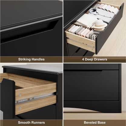 Schwarze Kommode mit 4 Schubladen – Schlafzimmer & Wohnzimmer