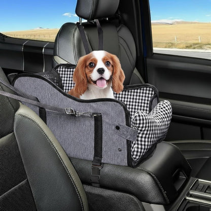 Hundeautositz Mittelkonsole für kleine Hunde (kariert, grau)