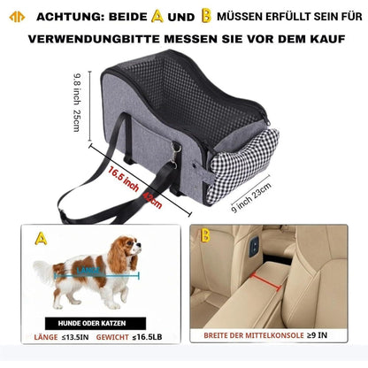 Hundeautositz Mittelkonsole für kleine Hunde (kariert, grau)
