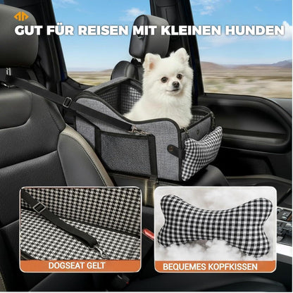 Hundeautositz Mittelkonsole für kleine Hunde (kariert, grau)