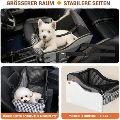 Hundeautositz Mittelkonsole für kleine Hunde (kariert, grau)