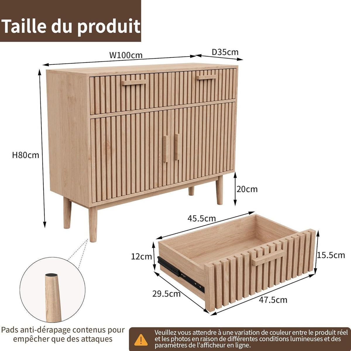 Sideboard mit 2 Schubladen & 2 Türen – Holz Kommode für Wohnzimmer