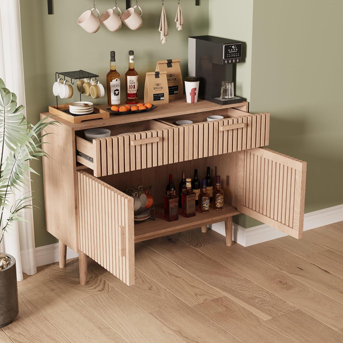 Sideboard mit 2 Schubladen & 2 Türen – Holz Kommode für Wohnzimmer