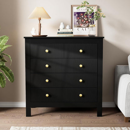 Modernes Sideboard mit 5 Schubladen & Goldgriffen, Schwarz