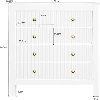 Modernes Sideboard mit 5 Schubladen, Weiß & Gold