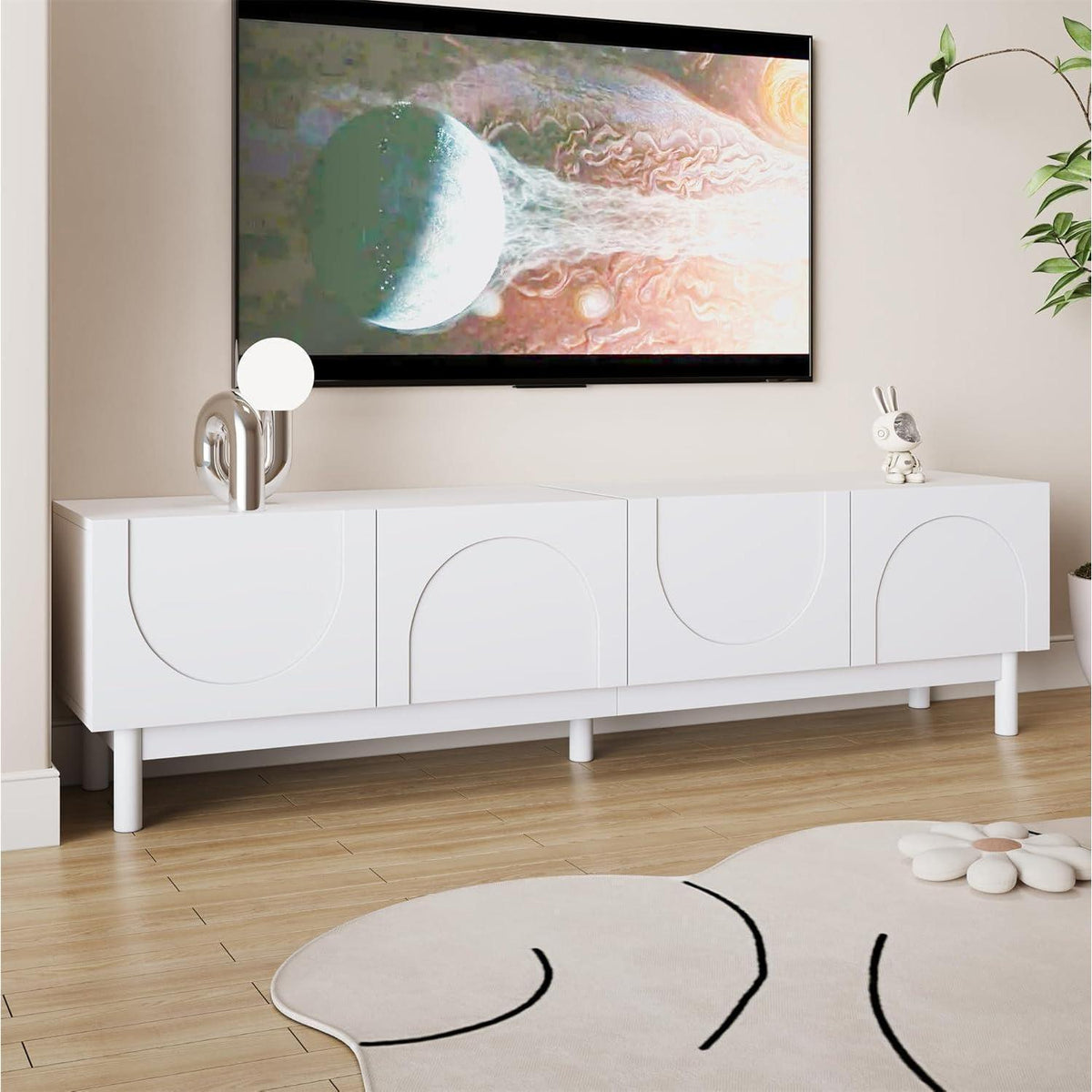 TV Lowboard mit Wellenförmigen Türen – Weiß, 169cm