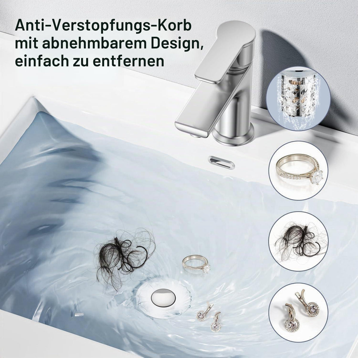 Pop-Up Abflusssieb Waschbecken 3in1 mit Filterkorb
