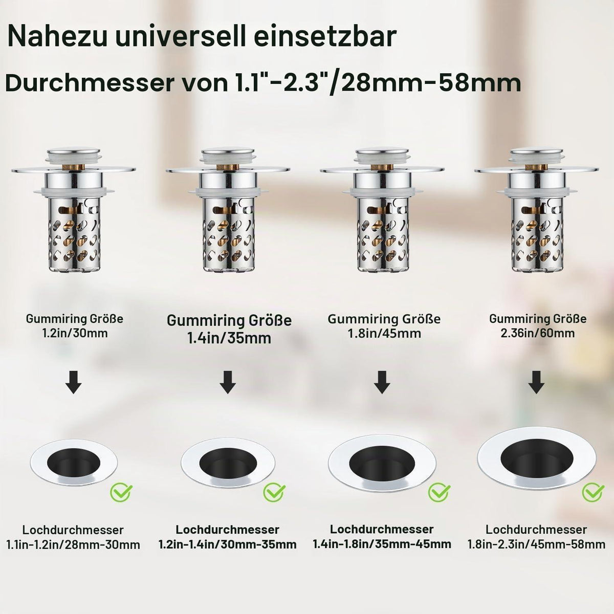 Pop-Up Abflusssieb Waschbecken 3in1 mit Filterkorb