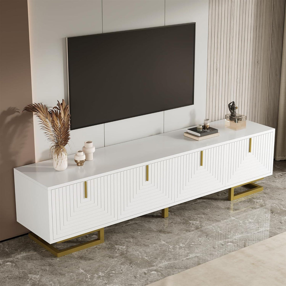 Moderner TV-Schrank Weiß mit goldenen Akzenten 160cm