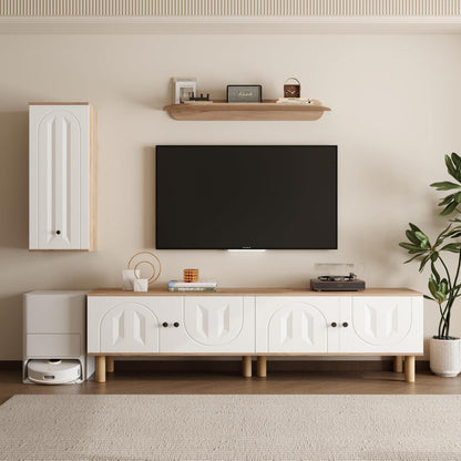 TV Lowboard Wohnzimmer 3-tlg. Weiß & Natur | Kombi Design