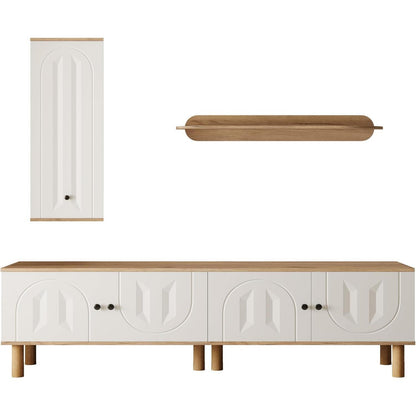 TV Lowboard Wohnzimmer 3-tlg. Weiß & Natur | Kombi Design