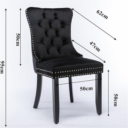 Esszimmerstühle 2er Set Samt, Gepolstert & Nieten Design Schwarz