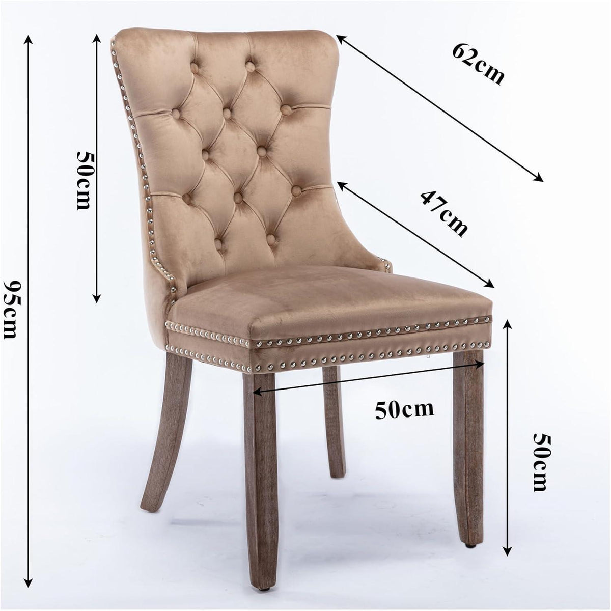 Esszimmerstühle Set 4er – Samt, Nieten & Holzbeine Khaki