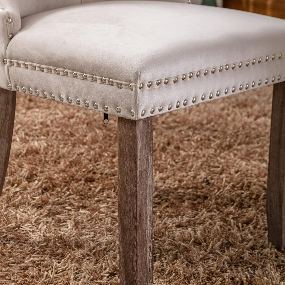 Esszimmerstühle 2er Set, Samt, Beige mit Holzbeinen