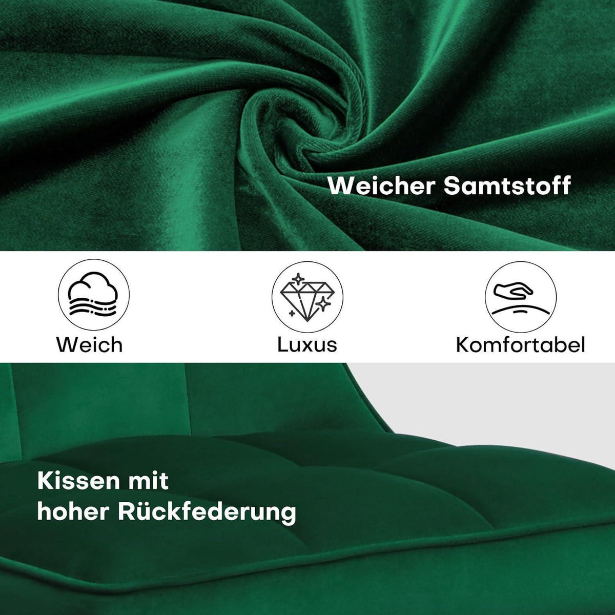 Esszimmerstühle Set 6x Samt Grün, 200KG Belastbar & Komfortabel