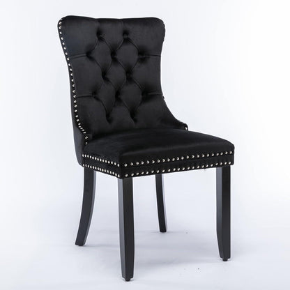Esszimmerstühle 6er Set Samt, Gepolstert & Nieten Design Schwarz