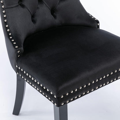 Esszimmerstühle 6er Set Samt, Gepolstert & Nieten Design Schwarz