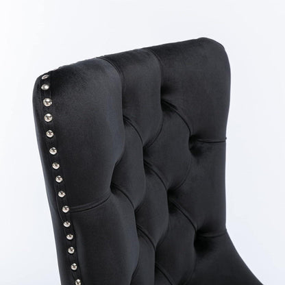 Esszimmerstühle 6er Set Samt, Gepolstert & Nieten Design Schwarz