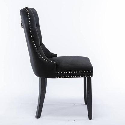 Esszimmerstühle 6er Set Samt, Gepolstert & Nieten Design Schwarz