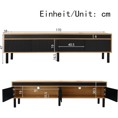 TV Lowboard Schwarz Naturholz mit Stauraum & Kabelmanagement