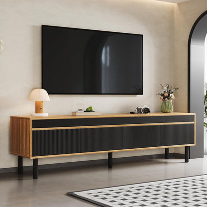TV Lowboard Schwarz Naturholz mit Stauraum & Kabelmanagement
