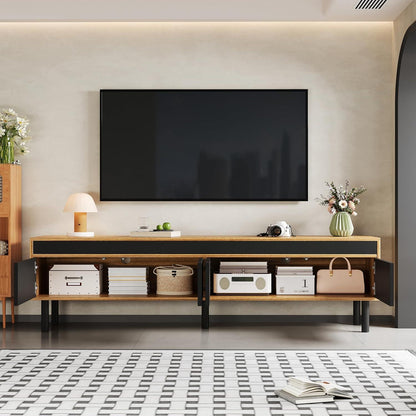 TV Lowboard Schwarz Naturholz mit Stauraum & Kabelmanagement