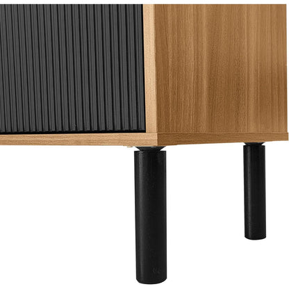 TV Lowboard Schwarz Naturholz mit Stauraum & Kabelmanagement