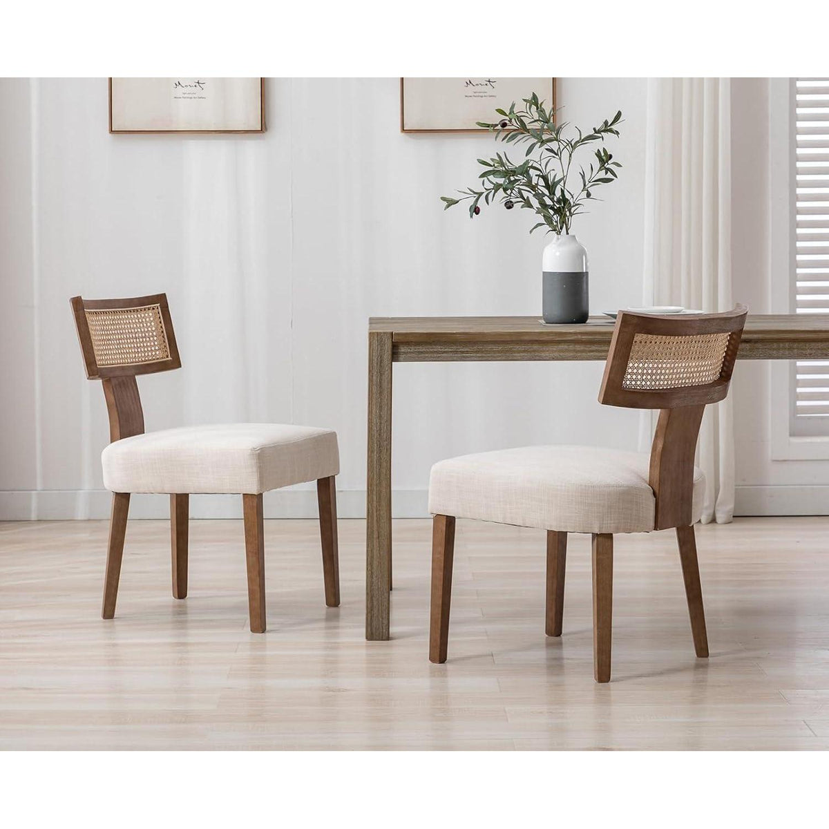 Küchenstühle 4er Set Vintage Holz Rattan Beige