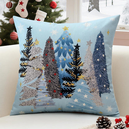 Weihnachtlicher Kissenbezug 50x50 cm, Blau mit Weihnachtsmotiven