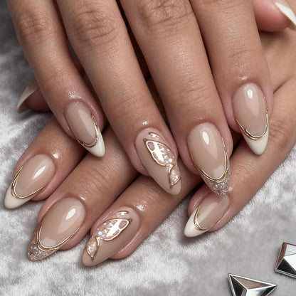 24 Stück 3D Gold Glitzer Mandel Nägel - Französisch Design zum Aufkleben