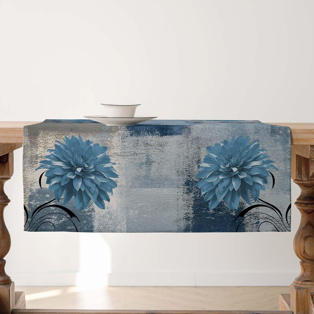 Blau Grau Retro Tischdecke 85x85cm – Rustikale Tischdekoration