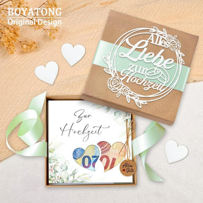 Geldgeschenk Hochzeit: Elegante Geschenkbox mit Karte & Herz-Holzspänen