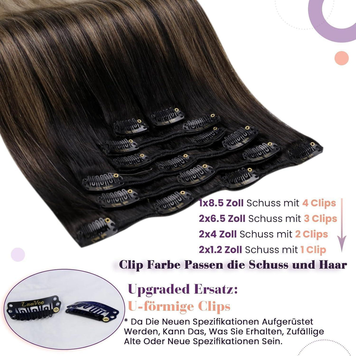 Echthaar Clip-in Extensions 60cm Balayage Braun Ombre