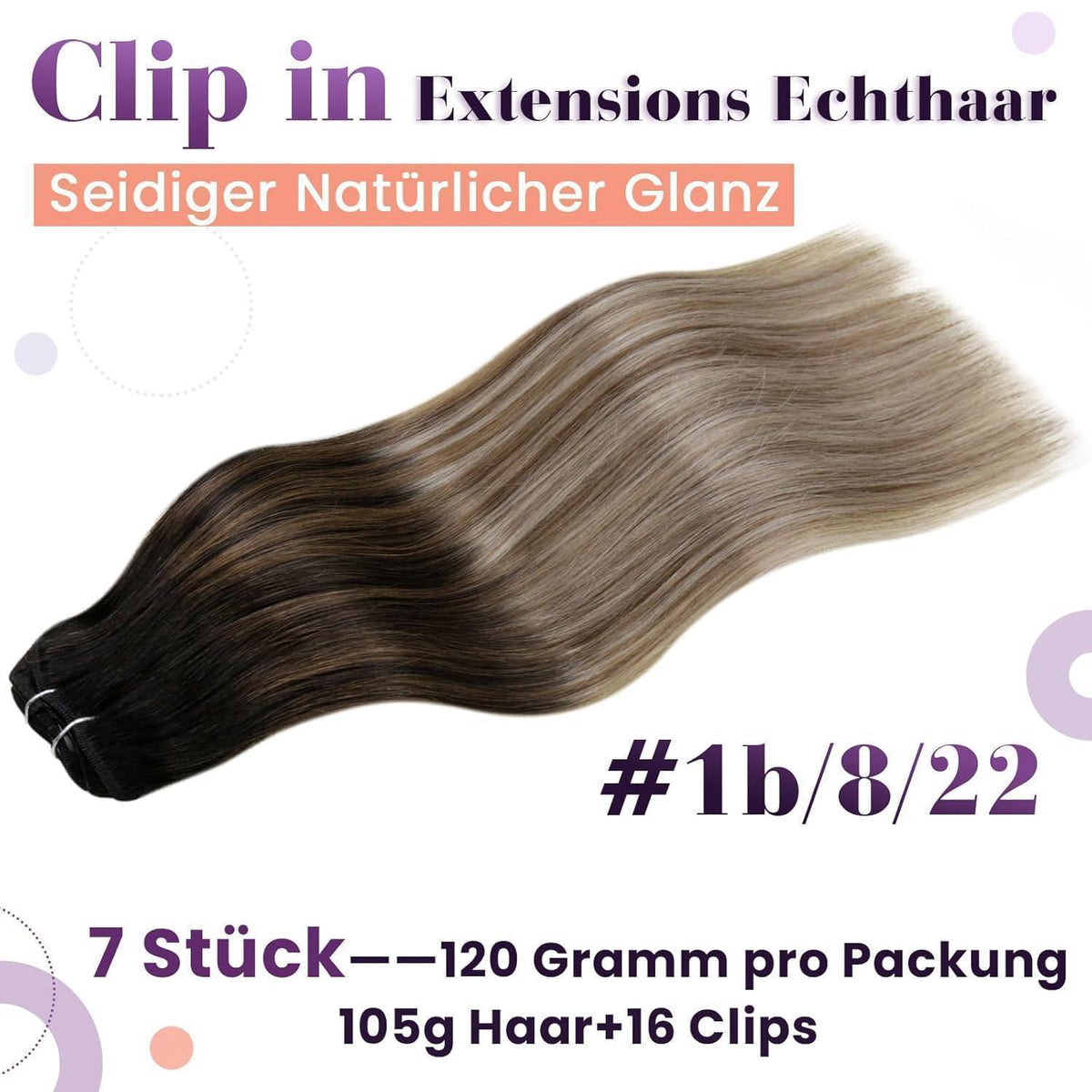 Echthaar Clip-in Extensions 60cm Balayage Braun Ombre
