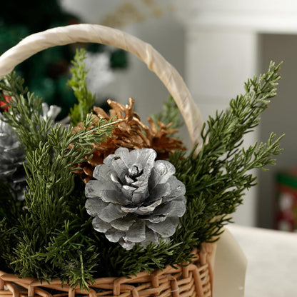 24 Natürliche Tannenzapfen Gold & Silber mit Stiel – Weihnachtsdeko