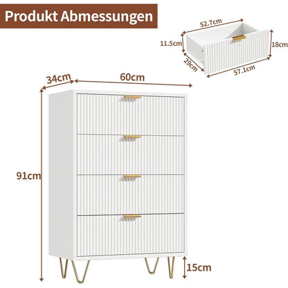 Moderne Kommode mit 4 Schubladen, Weiß 60x34x91 cm