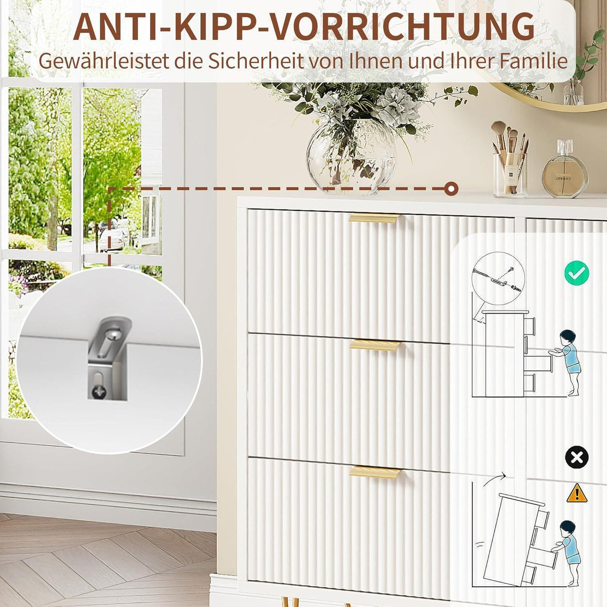 Moderne Kommode mit 4 Schubladen, Weiß 60x34x91 cm