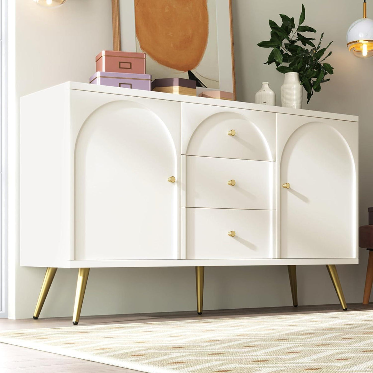 Weißes Sideboard mit 2 Türen & 3 Schubladen – 140x40x84cm