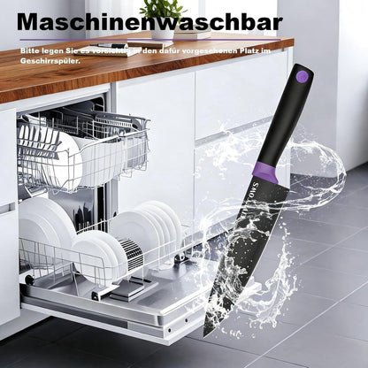 14-teiliges Messerblock Set mit Selbstschärfer & Steakmesser (Violett)