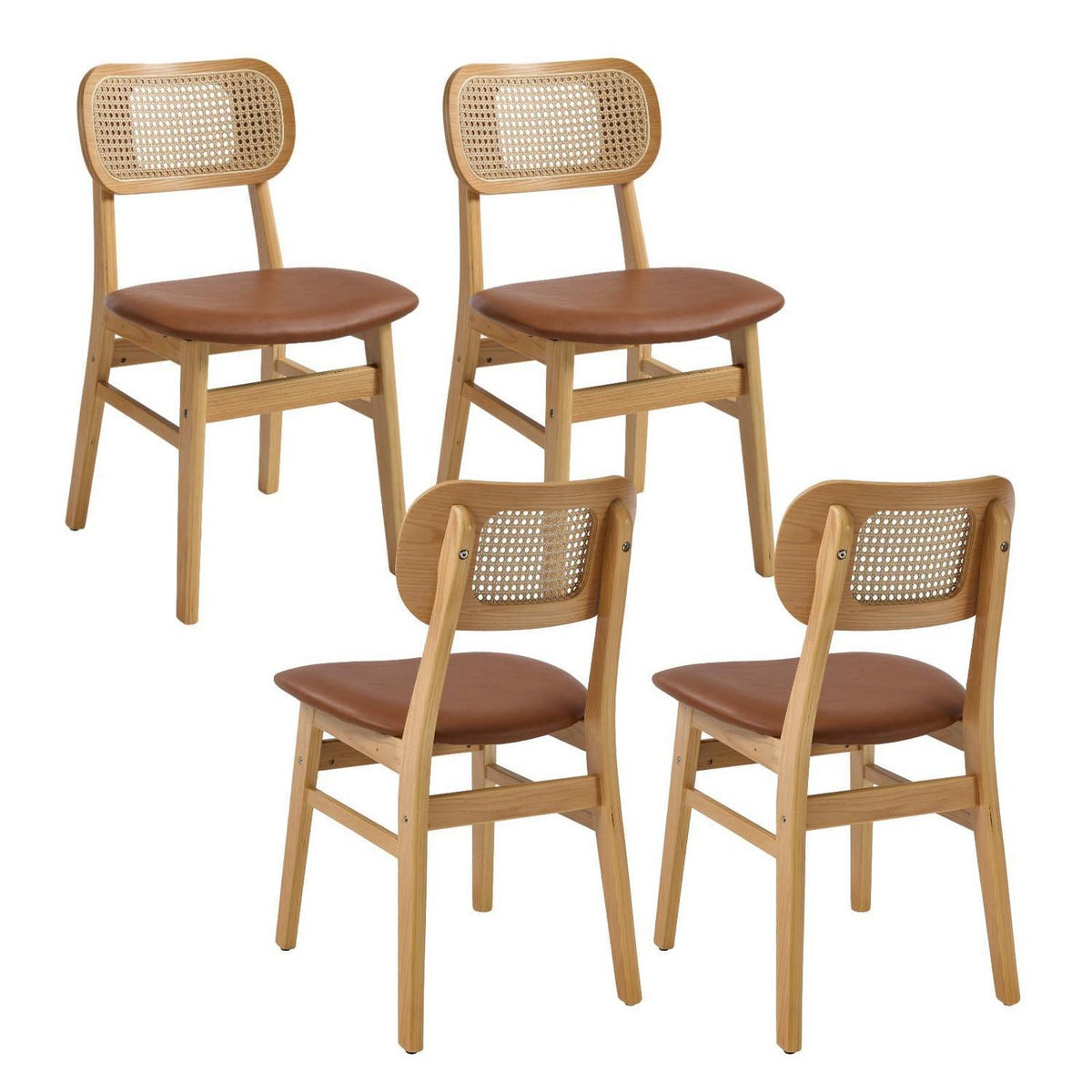 Esszimmerstühle 4er Set Holz mit Rattan Rückenlehne Braun