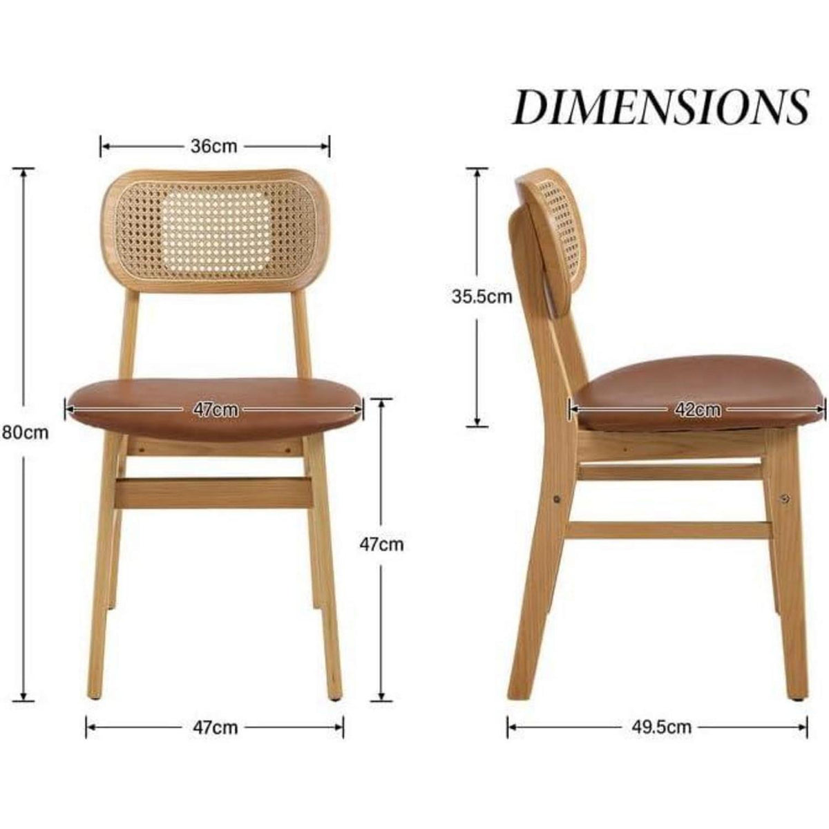 Esszimmerstühle 4er Set Holz mit Rattan Rückenlehne Braun