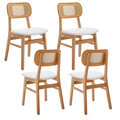 Esszimmerstühle 4er Set Holz mit Rattan Rückenlehne, Weiß