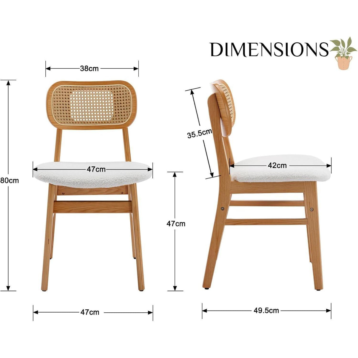 Esszimmerstühle 2er Set Holz & Kunstfell mit Rattan Rückenlehne